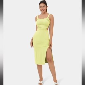 Ruched backless bodycon midi dress